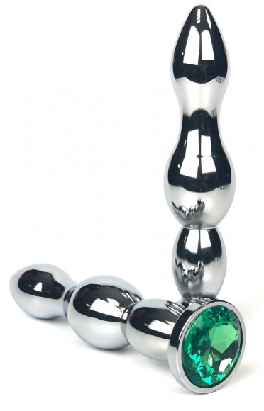 Серебристая коническая анальная пробка-ёлочка с зеленым кристаллом - 12 см. Серебристая коническая анальная пробка-ёлочка с зеленым кристаллом - 12 см.