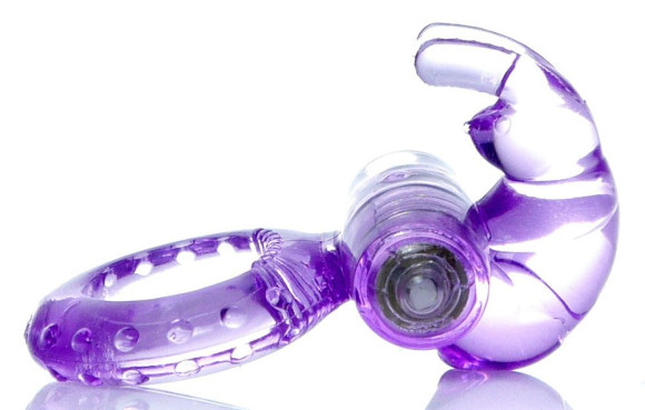 Сиреневое эрекционное виброкольцо с клиторальным зайчиком