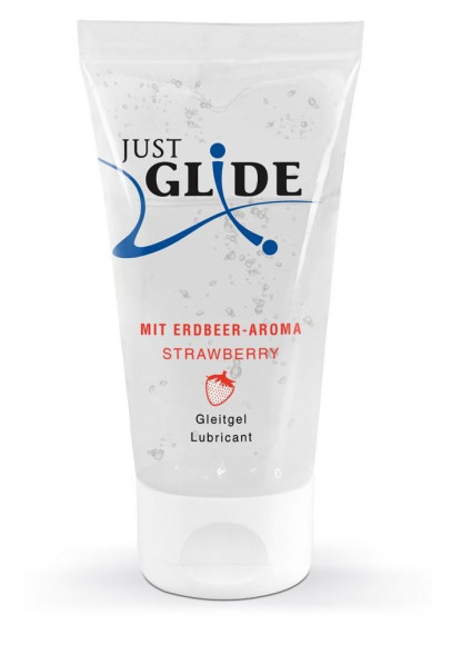 Лубрикант на водной основе Just Glide Strawberry с ароматом клубники - 50 мл. Лубрикант на водной основе Just Glide Strawberry с ароматом клубники - 50 мл.