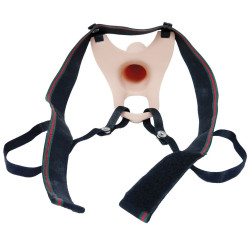 Телесный полый страпон на ремешках - 16,5 см. Телесный полый страпон на ремешках - 16,5 см.