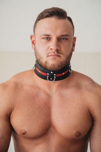 Черно-красный кожаный ошейник увеличенного размера Черно-красный кожаный ошейник увеличенного размера