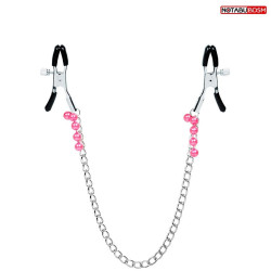 Оригинальные зажимы на соски с розовыми бусинками и цепочкой Оригинальные зажимы на соски с розовыми бусинками и цепочкой