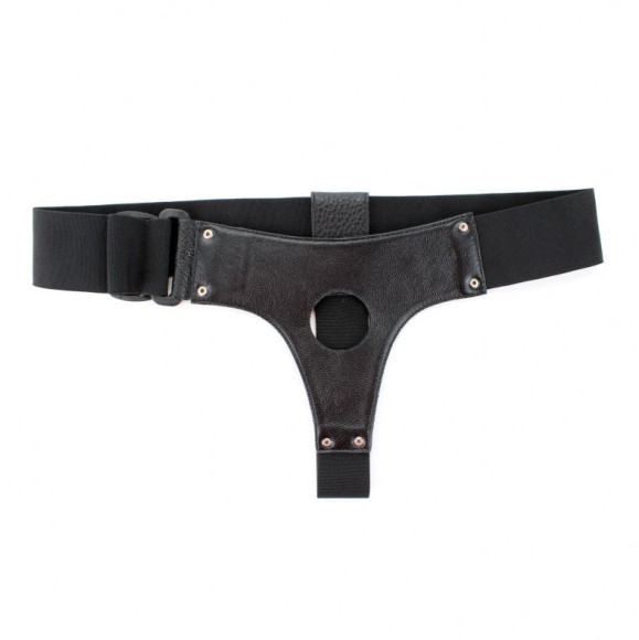 Чёрные трусики для страпона из натуральной кожи Чёрные трусики для страпона из натуральной кожи
