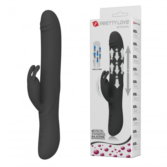 Черный вибратор-кролик Byron с движущимися шариками - 25 см. Черный вибратор-кролик Byron с движущимися шариками - 25 см.