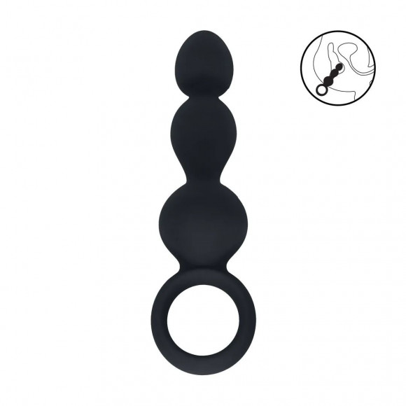 Черная анальная елочка Beaded Silicone Anal Probe with Loop