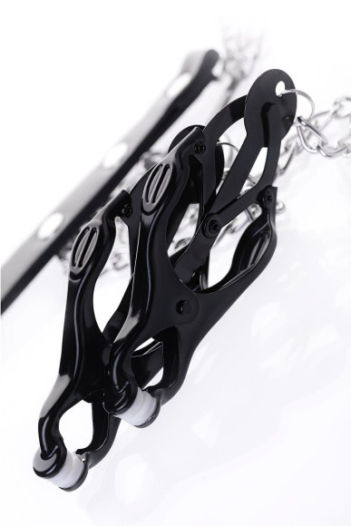 Черно-серебристые зажимы для сосков с кольцом для пениса TOYFA Metal Черно-серебристые зажимы для сосков с кольцом для пениса TOYFA Metal