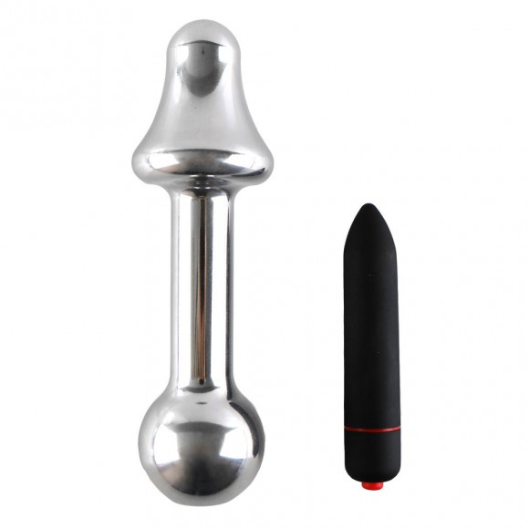 Серебристая анальная пробка AH T1 с вибрацией - 11,5 см. Серебристая анальная пробка AH T1 с вибрацией - 11,5 см.