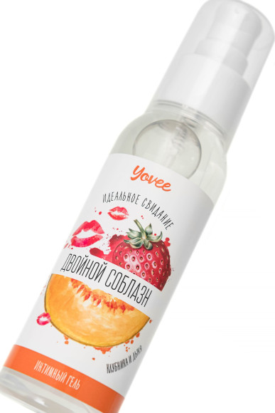 Съедобная гель-смазка Yovee «Двойной соблазн» с Д-пантенолом и вкусом клубники и дыни - 100 мл. Съедобная гель-смазка Yovee «Двойной соблазн» с Д-пантенолом и вкусом клубники и дыни - 100 мл.