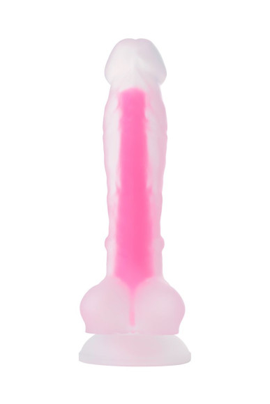 Прозрачно-розовый фаллоимитатор, светящийся в темноте, Clark Glow - 22 см.