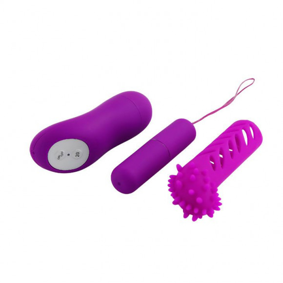 Лиловый вибратор MAGIC X20 с насадкой и пультом ДУ - 10 см. Лиловый вибратор MAGIC X20 с насадкой и пультом ДУ - 10 см.