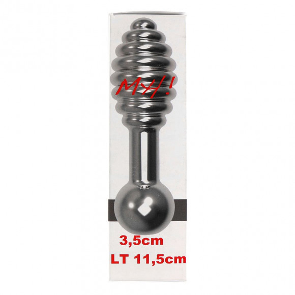 Серебристая пробка MH T1 с вибрацией и рёбрами - 11,5 см.