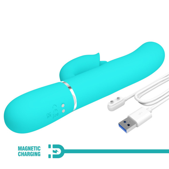 Аквамариновый вибратор-кролик с пульсацией Gigi - 22,8 см.