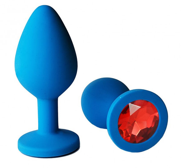 Голубая анальная пробка с красным кристаллом - 7 см. Голубая анальная пробка с красным кристаллом - 7 см.