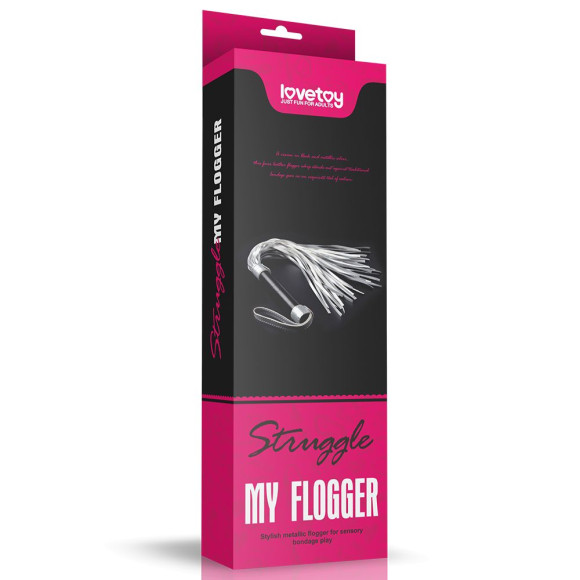 Серебристая плетка Struggle My Flogger с черной ручкой - 45 см. Серебристая плетка Struggle My Flogger с черной ручкой - 45 см.