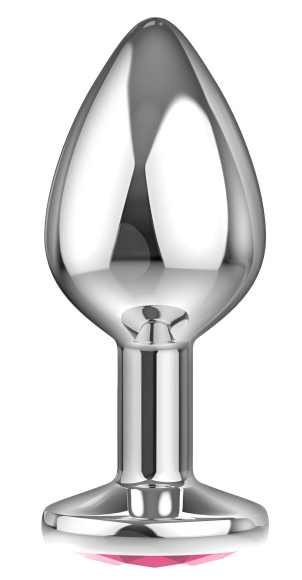 Большая серебристая анальная пробка Diamond Pink Sparkle Large с розовым кристаллом - 8 см.