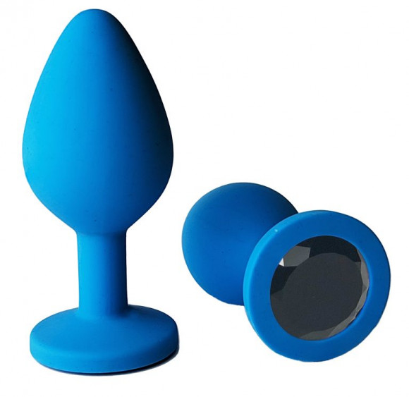 Голубая анальная пробка с черным кристаллом - 8 см. Голубая анальная пробка с черным кристаллом - 8 см.