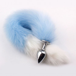 Серебристая анальная пробка с бело-голубым хвостом Серебристая анальная пробка с бело-голубым хвостом