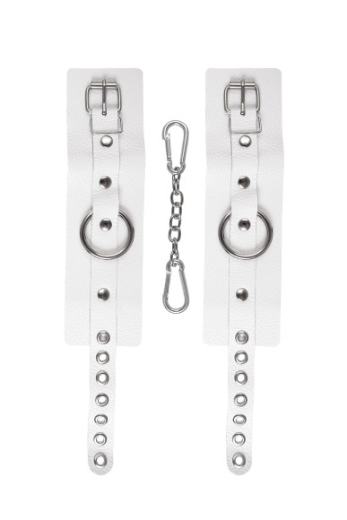 Белые мягкие кожаные наручники с люверсами