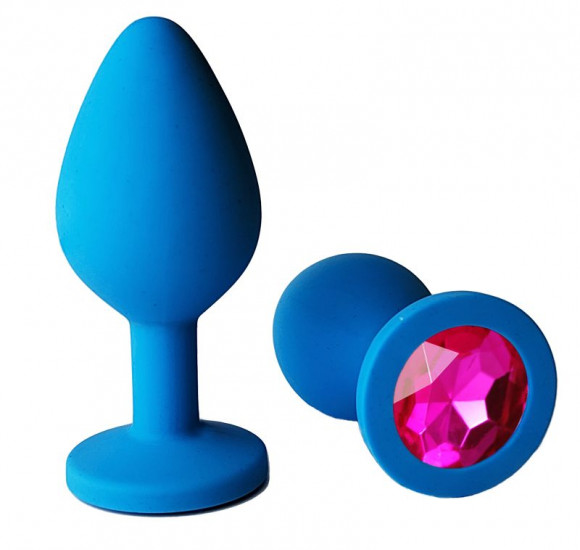Голубая анальная пробка с розовым кристаллом - 8 см. Голубая анальная пробка с розовым кристаллом - 8 см.