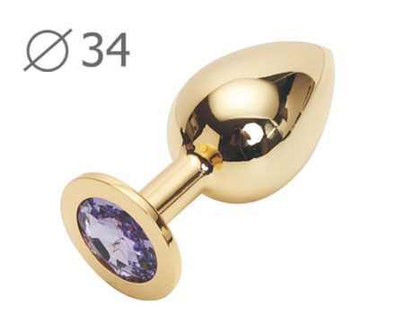 Коническая золотистая анальная втулка с сиреневым кристаллом - 8,2 см. Коническая золотистая анальная втулка с сиреневым кристаллом - 8,2 см.