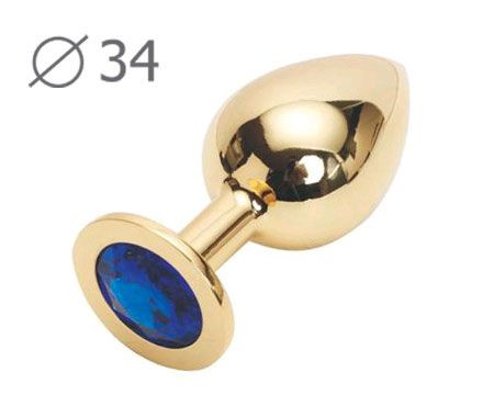 Коническая золотистая анальная втулка с синим кристаллом - 8,2 см. Коническая золотистая анальная втулка с синим кристаллом - 8,2 см.