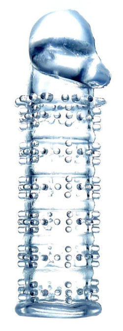 Прозрачная насадка на пенис с рельефом - 12 см.