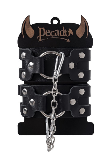 Черные кожаные оковы с двумя ремешками