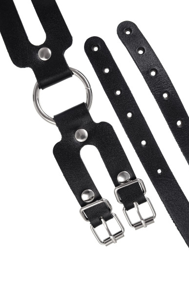Черные кожаные оковы из двух ремешков