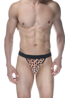 Мужские трусы-стринги с леопардовым принтом и широкой резинкой Мужские трусы-стринги с леопардовым принтом и широкой резинкой