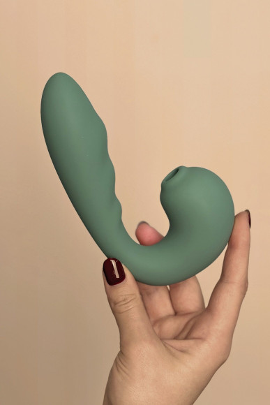 Зеленый вибратор с вакуумной стимуляцией Duo Viro