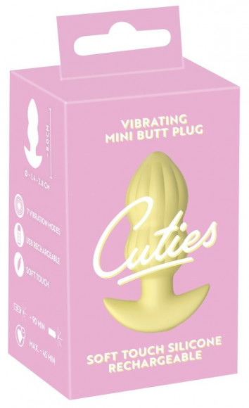 Желтая анальная пробка с вибрацией Cuties Vibrating Mini Butt Plug - 8 см.
