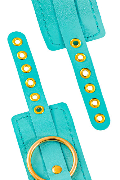 Голубые однослойные кожаные наручники