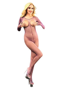 Фиолетовый комбинезон-сетка с вырезами на груди и в шагу Фиолетовый комбинезон-сетка с вырезами на груди и в шагу