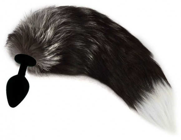 Черная силиконовая анальная пробка с лисьим хвостом Черная силиконовая анальная пробка с лисьим хвостом