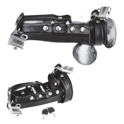 Плотная черная сбруя целомудрия для пениса на замочке Плотная черная сбруя целомудрия для пениса на замочке