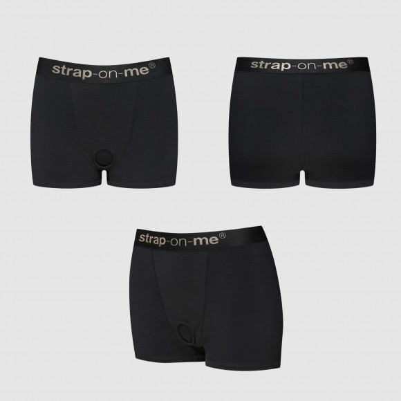 Черные трусики-боксеры для фиксации насадок Strap-on-me Harness Lingerie Allure - size M