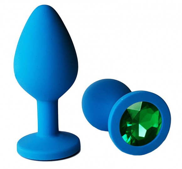 Голубая анальная пробка с зеленым кристаллом - 9,5 см. Голубая анальная пробка с зеленым кристаллом - 9,5 см.