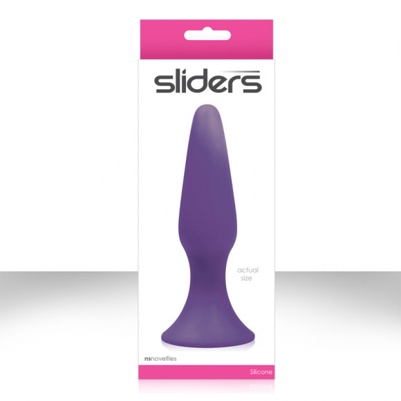Фиолетовая анальная втулка Sliders Silicone Anal Plugs Large на присоске - 15,2 см.