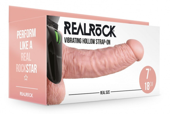 Телесный реалистичный вибрострапон-фаллопротез с мошонкой - 18 см.