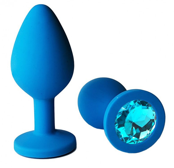 Голубая анальная пробка с голубым кристаллом - 8 см.