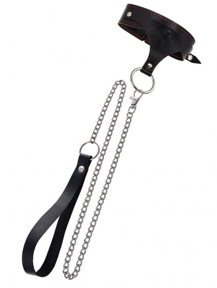 Черный высокий ошейник с поводком Черный высокий ошейник с поводком