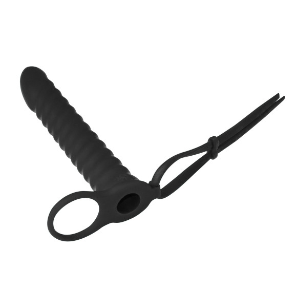 Черная вибронасадка для двойного проникновения Rori - 17 см. Черная вибронасадка для двойного проникновения Rori - 17 см.