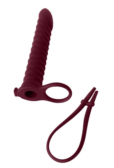 Бордовая вибронасадка для двойного проникновения Rori - 17 см. Бордовая вибронасадка для двойного проникновения Rori - 17 см.