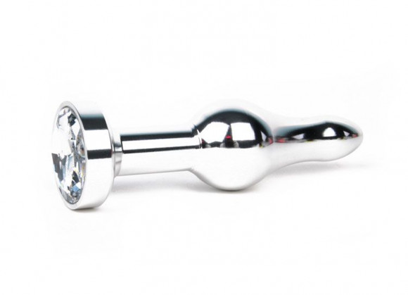 Удлиненная шарикообразная серебристая анальная втулка с прозрачным кристаллом - 10,3 см. Удлиненная шарикообразная серебристая анальная втулка с прозрачным кристаллом - 10,3 см.