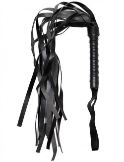 Черный многохвостый флогер с твёрдой ручкой - 46 см.