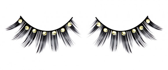 Чёрные ресницы с жёлтыми стразиками