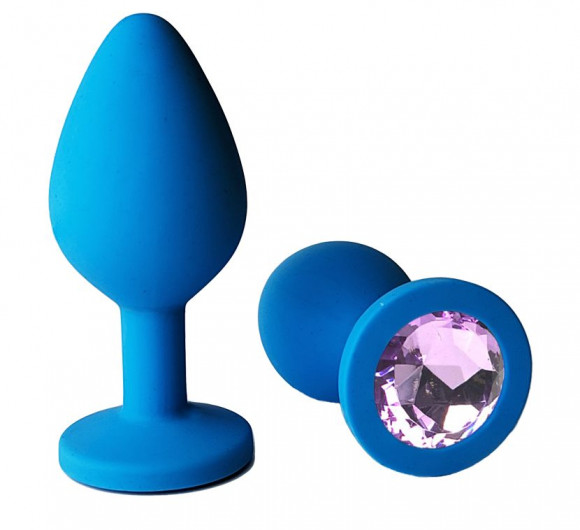 Голубая анальная пробка с сиреневым кристаллом - 9,5 см. Голубая анальная пробка с сиреневым кристаллом - 9,5 см.